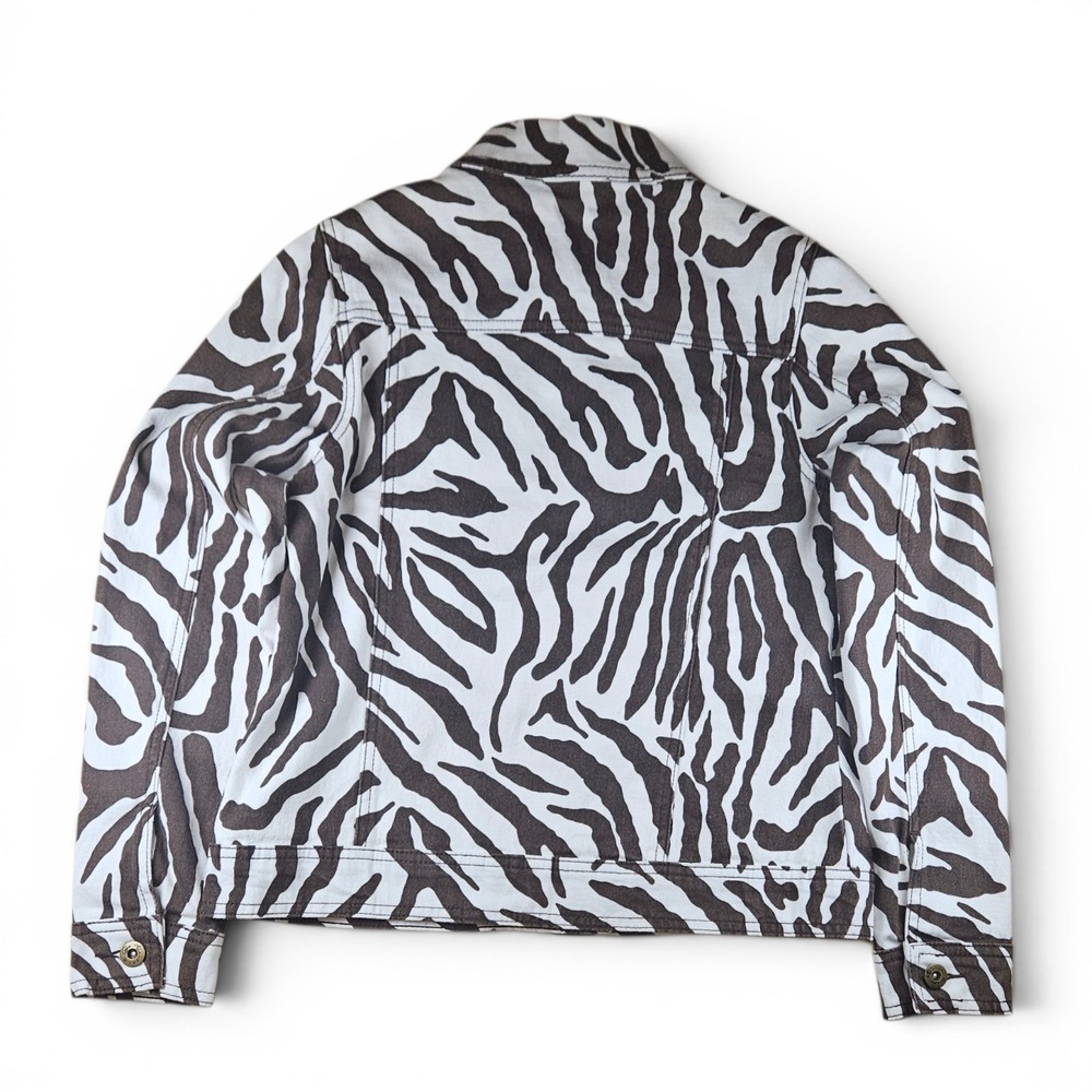DG2 Diane Gilman Jacket XS Brown Ivory Trucker Stretch Animal Zebra Print Y2K - Picture 4 of 9